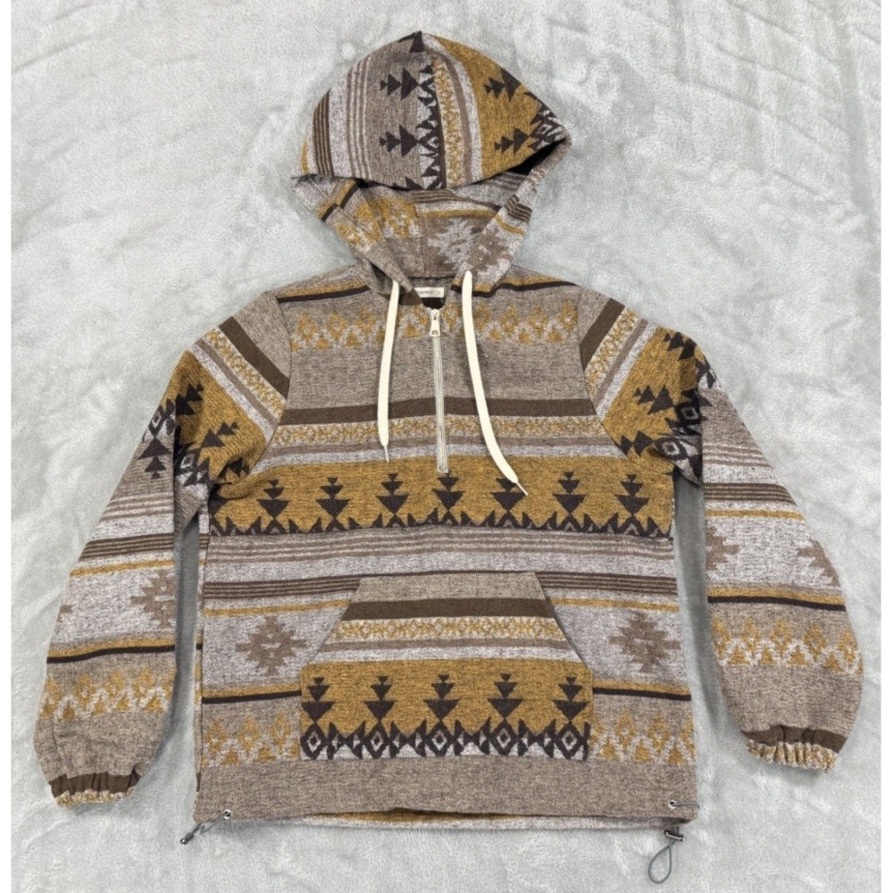 Western Hoodie Womens S Aztec 1/4 Zip Soft Boho Knit Oversized Comfortable Hippy